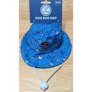 Life is Good Dog Sun Hat S/M Blue Fish Print Adjustable Strap New Pet Bucket Hat